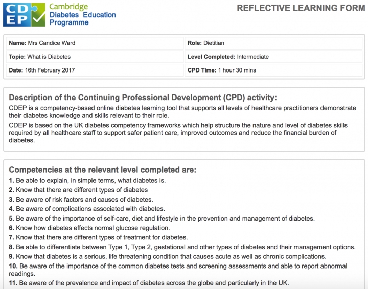 New CDEP reflective learning form