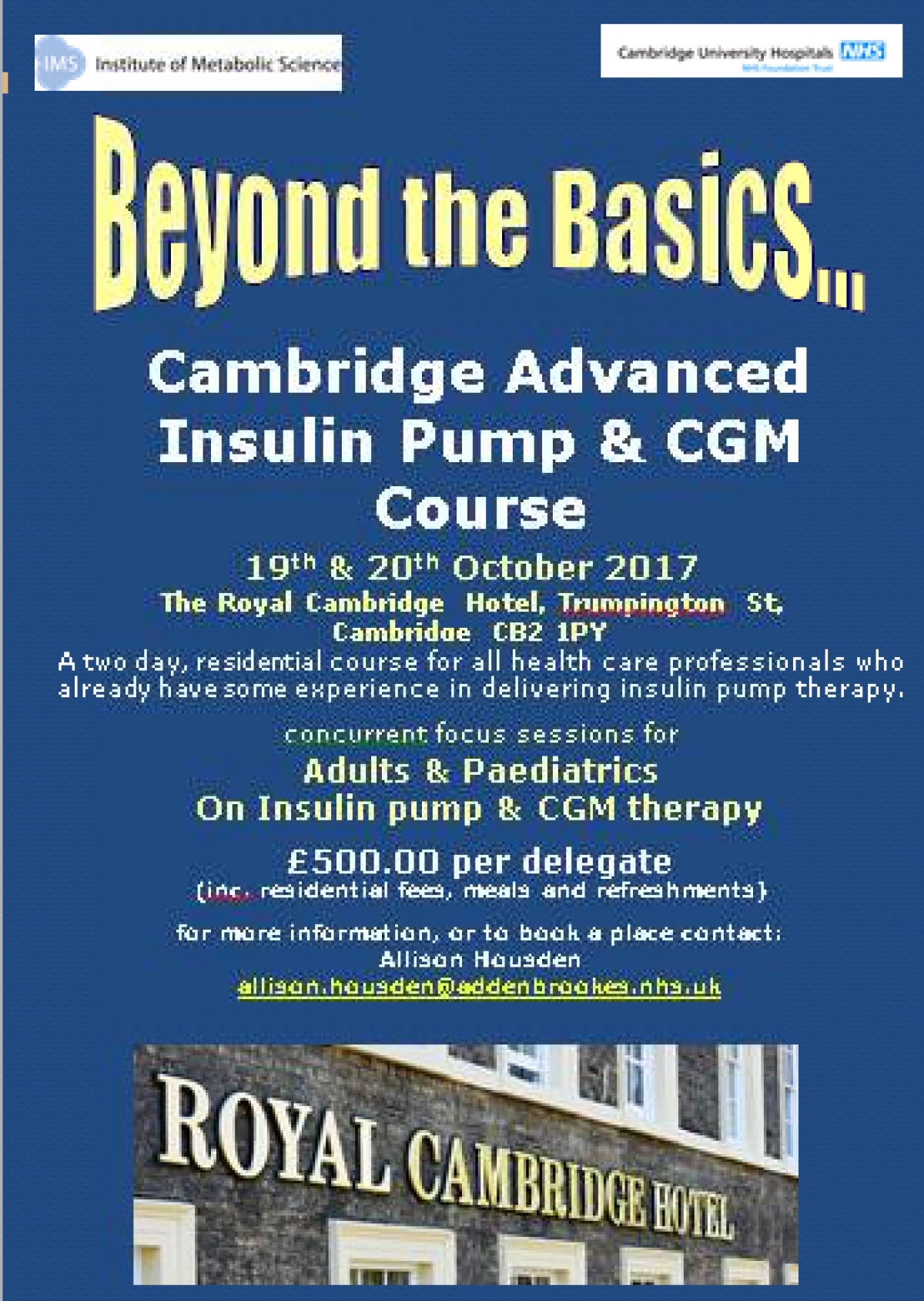 Cambridge Advanced Insulin Pump And CGM Course 19th And 20th October 2017